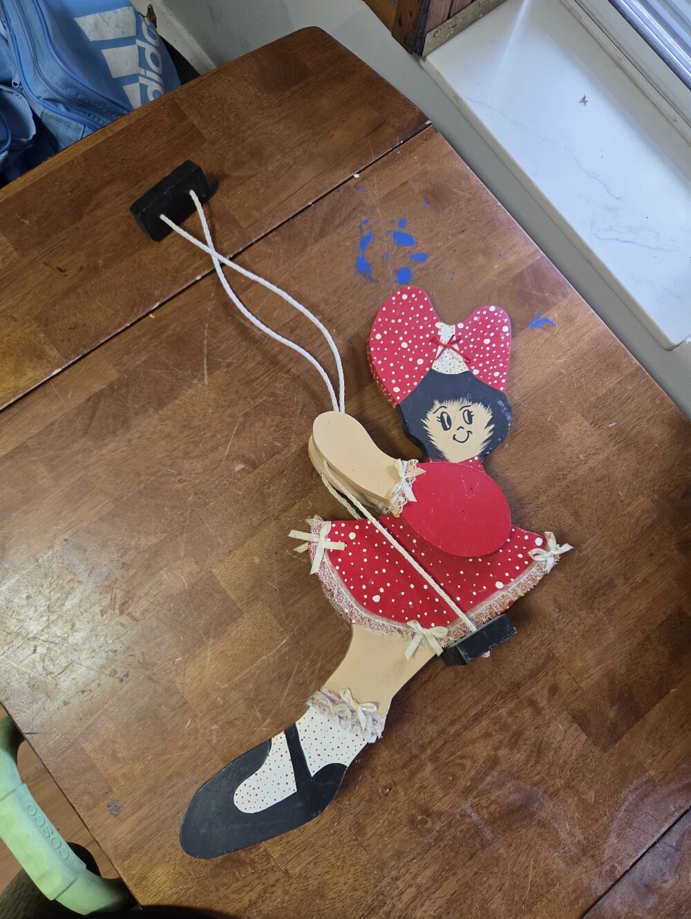Vintage Handmade Wooden Kicking Can-Can Dancer Kinetic Wall Hanging Toy Folk Art